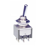 NKK Switches Toggle Switch, PCB Mount, On-Off-On, DPDT, Solder Terminal, 30 V dc, 250V ac