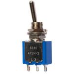 APEM Toggle Switch, Panel Mount, On-On, SPST, Solder Terminal