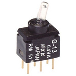 NKK Switches Toggle Switch, PCB Mount, On-Off-On, SPDT, Through Hole Terminal