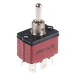 APEM Toggle Switch, Panel Mount, (On)-Off-(On), DPST, Tab Terminal, 28V dc