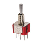 TE Connectivity Toggle Switch, PCB Mount, (On)-Off-(On), DPDT, Through Hole Terminal, 120 V ac, 28V dc