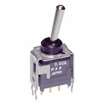 NKK Switches Toggle Switch, PCB Mount, (On)-Off-(On), SPDT, Through Hole Terminal, 28V ac/dc
