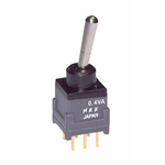 NKK Switches Toggle Switch, PCB Mount, (On)-Off-(On), DPDT, Through Hole Terminal, 28V ac/dc