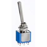 APEM Toggle Switch, Panel Mount, (On)-Off-(On), DPDT, Solder Lug Terminal, 30 V dc, 125V ac