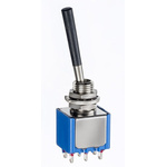 APEM Toggle Switch, Panel Mount, (On)-Off-(On), DPDT, Solder Lug Terminal, 30 V dc, 125V ac