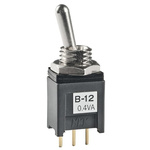 NKK Switches Toggle Switch, PCB Mount, On-(On), SPDT, Through Hole Terminal, 28V ac/dc
