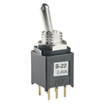 NKK Switches Toggle Switch, PCB Mount, On-(On), DPDT, Through Hole Terminal, 28V ac/dc