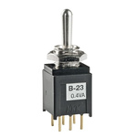 NKK Switches Toggle Switch, PCB Mount, On-Off-On, DPDT, Through Hole Terminal, 28V ac/dc