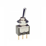 NKK Switches Toggle Switch, Panel Mount, (On)-Off-(On), SPDT, Through Hole Terminal, 28V ac/dc