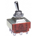 NKK Switches Toggle Switch, Panel Mount, (On)-Off-(On), 3PDT, Solder Terminal, 30 V dc, 125V ac