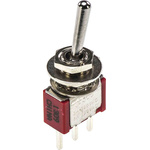 TE Connectivity Toggle Switch, PCB Mount, (On)-Off-(On), SPDT, Through Hole Terminal, 120 V ac, 28V dc