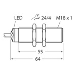 Turck Ultrasonic Barrel-Style Proximity Sensor, M18 x 1, 50 → 500 mm Detection, PNP Output, 30 V dc, IP67