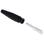 Staubli Black Male Test Plug, 6 mm Connector, Crimp Termination, 100A, 600V, Silver Plating