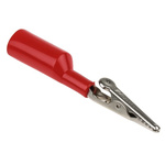 Mueller Electric Crocodile Clip 4 mm Connection, Nickel-Plated Steel Contact, 10A, Red