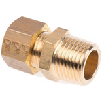 Legris Brass Pipe Fitting, Straight Compression Coupler, Male R 1/2in to Female 12mm