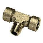 Legris Brass Pipe Fitting, Tee Threaded Adapter, Male R 1/2in to Female G 1/4in