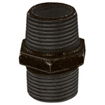 Georg Fischer Black Oxide Malleable Iron Fitting Hexagon Nipple, Male BSPT 1/4in to Male BSPT 1/4in