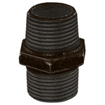 Georg Fischer Black Oxide Malleable Iron Fitting Hexagon Nipple, Male BSPT 1/2in to Male BSPT 1/2in