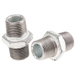 Georg Fischer Galvanised Malleable Iron Fitting Hexagon Nipple, Male BSPT 1/2in to Male BSPT 1/2in
