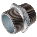 Georg Fischer Galvanised Malleable Iron Fitting Hexagon Nipple, Male BSPT 2in to Male BSPT 2in