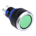 RS PRO Single Pole Double Throw (SPDT) Green LED Push Button Switch, IP65, 22.2 (Dia.)mm, Panel Mount, 250V ac