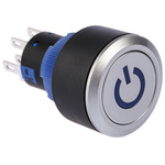 RS PRO Double Pole Double Throw (DPDT) Momentary Blue LED Push Button Switch, IP65, 22.2 (Dia.)mm, Panel Mount, Power