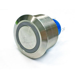 RS PRO Single Pole Double Throw (SPDT) Green LED Push Button Switch, IP67, 25.2 (Dia.)mm, Panel Mount, 250V ac