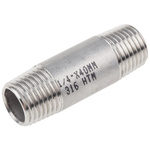 RS PRO Stainless Steel Pipe Fitting, Straight Circular Barrel Nipple, Male R 1/4in x Male R 1/4in