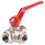 RS PRO Brass Reduced Bore, 3 Way, Ball Valve, BSPP 1in, 25bar Operating Pressure