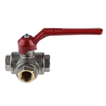 RS PRO Brass Reduced Bore, 3 Way, Ball Valve, BSPP 1/2in, 40bar Operating Pressure
