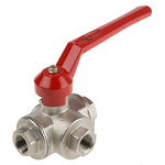 RS PRO Brass Reduced Bore, 3 Way, Ball Valve, BSPP 3/8in, 25bar Operating Pressure