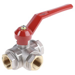 RS PRO Brass Reduced Bore, 3 Way, Ball Valve, BSPP 3/4in, 40bar Operating Pressure