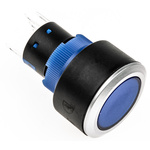 RS PRO Single Pole Double Throw (SPDT) Momentary Blue LED Push Button Switch, IP65, 22.2 (Dia.)mm, Panel Mount, 250V ac