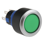 RS PRO Double Pole Double Throw (DPDT) Green LED Push Button Switch, IP65, 22.2 (Dia.)mm, Panel Mount, 250V ac