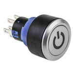 RS PRO Double Pole Double Throw (DPDT) Momentary Green LED Push Button Switch, IP65, 22.2 (Dia.)mm, Panel Mount, Power