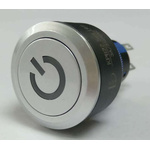 RS PRO Single Pole Double Throw (SPDT) White LED Push Button Switch, IP65, 22.2 (Dia.)mm, Panel Mount, Power Symbol,