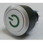 RS PRO Double Pole Double Throw (DPDT) Momentary Green LED Push Button Switch, IP65, 22.2 (Dia.)mm, Panel Mount, Power