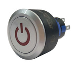 RS PRO Single Pole Double Throw (SPDT) Red LED Push Button Switch, IP65, 22.2 (Dia.)mm, Panel Mount, Power Symbol, 250V