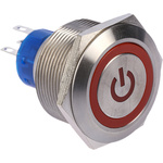 RS PRO Single Pole Double Throw (SPDT) Red LED Push Button Switch, IP67, 25.2 (Dia.)mm, Panel Mount, Power Symbol, 250V
