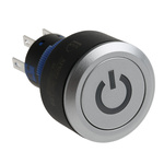 RS PRO Double Pole Double Throw (DPDT) White LED Push Button Switch, IP65, 22.2 (Dia.)mm, Panel Mount, Power Symbol,