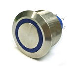 RS PRO Single Pole Double Throw (SPDT) Momentary Blue LED Push Button Switch, IP67, 25.2 (Dia.)mm, Panel Mount, 250V ac