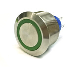 RS PRO Single Pole Double Throw (SPDT) Momentary Green LED Push Button Switch, IP67, 25.2 (Dia.)mm, Panel Mount, 250V ac