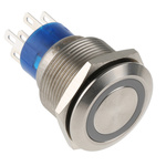 RS PRO Double Pole Double Throw (DPDT) Momentary Green LED Push Button Switch, IP67, 22.2 (Dia.)mm, Panel Mount, 250V ac