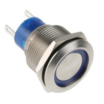 RS PRO Single Pole Double Throw (SPDT) Blue LED Push Button Switch, IP67, 22.2 (Dia.)mm, Panel Mount, 250V ac