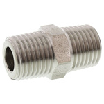 Legris Stainless Steel Pipe Fitting, Straight Hexagon Coupler, Male R 1/4in x Male R 1/4in
