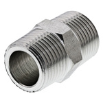 Legris Stainless Steel Pipe Fitting, Straight Hexagon Coupler, Male R 3/8in x Male R 3/8in