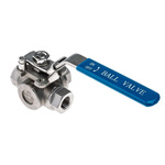 RS PRO Stainless Steel L Port, 3 Way, Ball Valve, BSPP 3/8in, 68bar Operating Pressure
