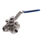 RS PRO Stainless Steel T Port, 3 Way, Ball Valve, BSPP 1/2in, 68bar Operating Pressure