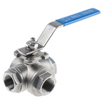 RS PRO Stainless Steel T Port, 3 Way, Ball Valve, BSPP 3/4in, 68bar Operating Pressure