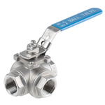 RS PRO Stainless Steel T Port, 3 Way, Ball Valve, BSPP 1in, 68bar Operating Pressure